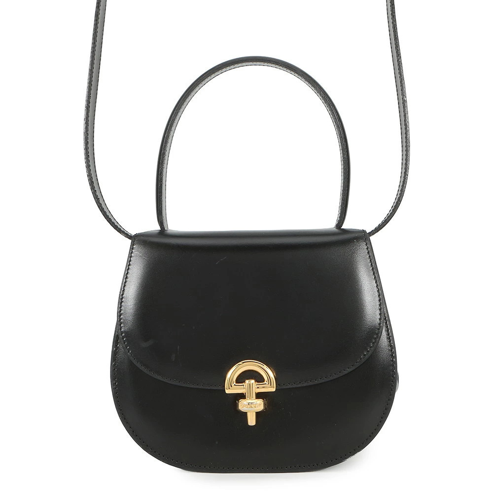 Celine black leather 2way handbag saddle top handle Black